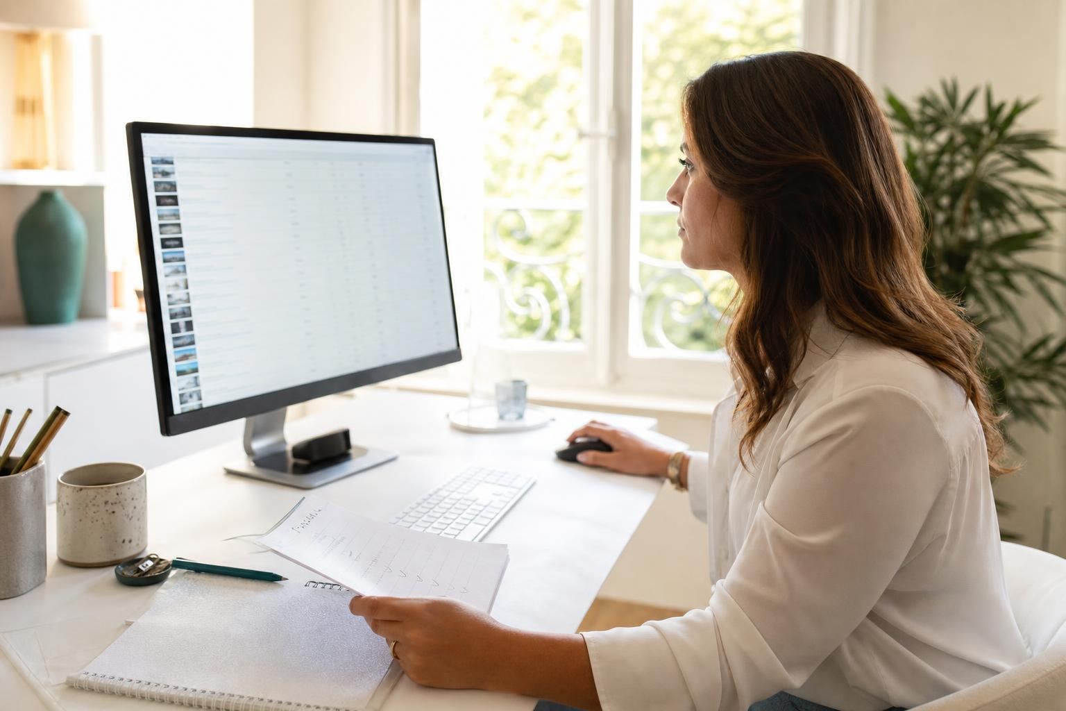 Professionnel du SEO comparant une liste de sites éditeurs sur son écran