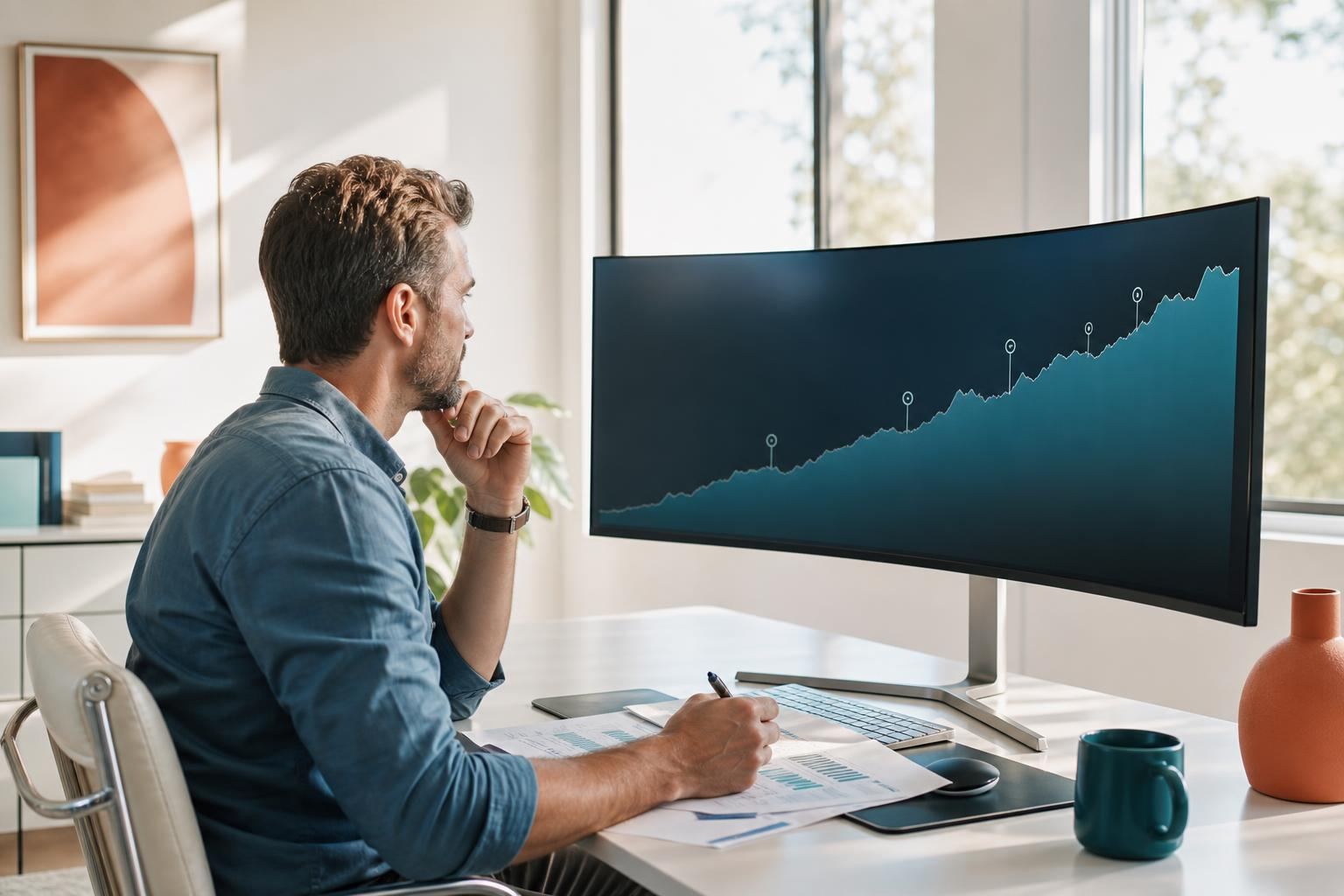 Analyste devant une courbe de performance observée sur la durée